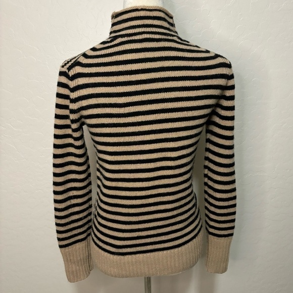 J.Crew Cashmere Wool Black and Tan Striped Long Sleeve Mock Neck Sweater XXS - Picture 5 of 12